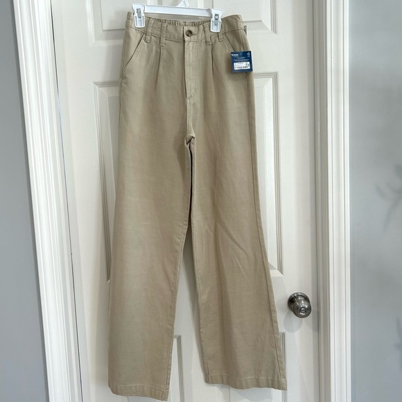 NWT Arizona Women Junior Wide Leg Khaki Tan Pants Sz 0 Classic Pocket Uniform - Picture 1 of 12